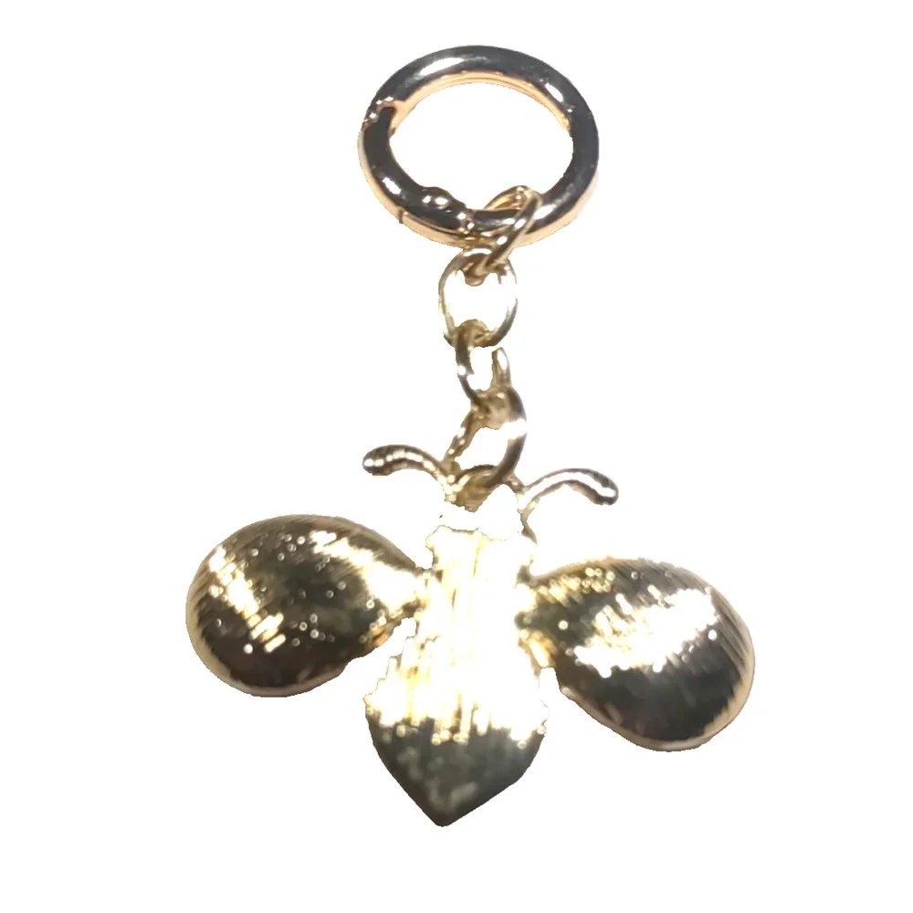 Bee Keychain Gold Tone Rhinestone Black Gold Tone